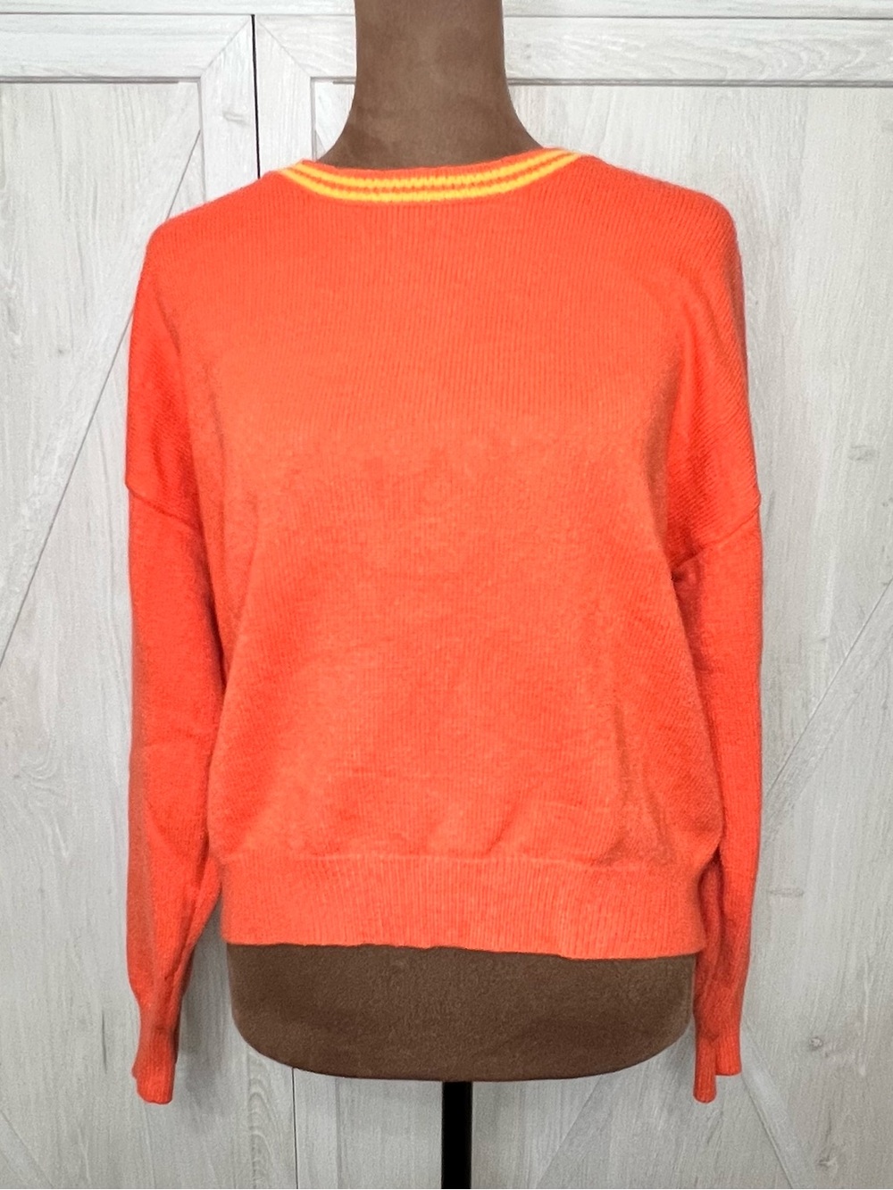 THML Orange Smiley Face Elbow Patch Knit Crewneck Sweater Large